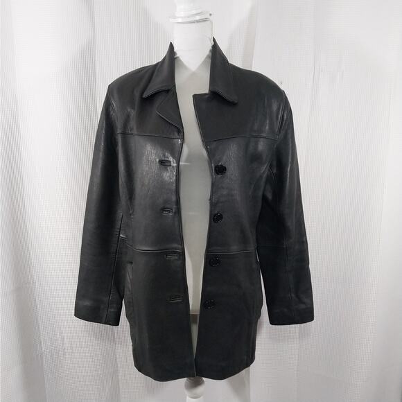 CHARLES KLEIN! SLEEK, CHIC BLACK GENUINE LEATHER TAILORED JACKET, COAT! SZ M - Picture 3 of 12